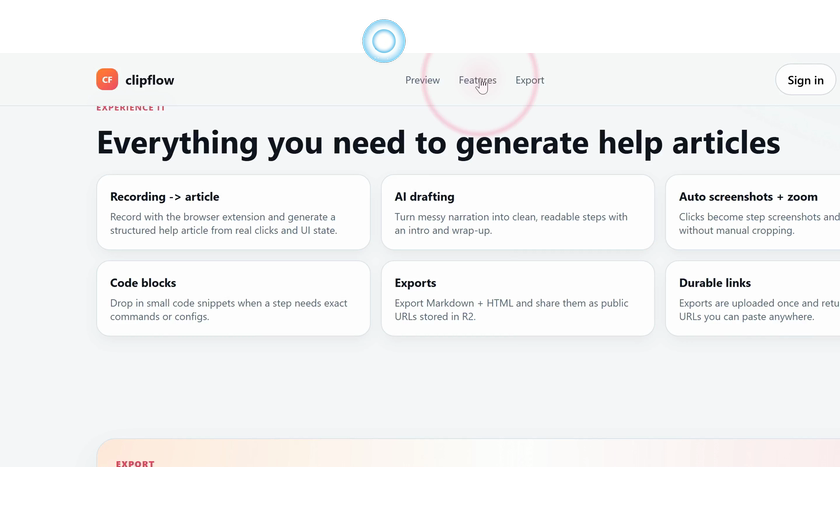 Click Features screenshot